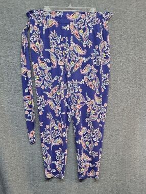 Blue Floral Paisley Tie-Waist Lounge Counterparts Pants Womens Size Large